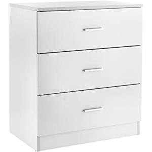 Baroni Home Cassettiera 3 cassetti in Nobilitato, Mobiletto da Camera da Letto o Soggiorno, Mobile Moderno Bianco 60x40x70 cm