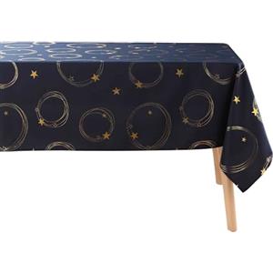 Douceur d'Intérieur Star Tovaglia Rettangolare, 150 x 240 cm, Poliestere Stampato Metallizzato, Blu Navy e Oro