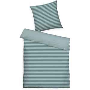 Herding TOM TAILOR Biancheria da Letto Renforcé, 80x80 + 135x200 cm, 100% Cotone/Renforcé, Con Motivo Reversibile e Cerniera Colorata, STRISCE MEDIE Turchesi (Fresh Sage, Smokey Sage)
