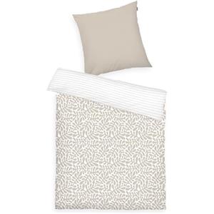 Herding TOM TAILOR Biancheria da Letto Renforcé, 80x80 + 135x200 cm, 100% Cotone/Renforcé, Con Motivo Reversibile e Cerniera Colorata, ORGANIC LEAVES Beige, Bianco (Sunny Sand)