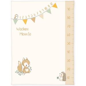 Herding Morbida Coperta con Simpatici Animali della Foresta, Coperta con Metro e Mesi, Ottima per le Fotografie e per Monitorare gli Sviluppi del Bambino, Inclusi Accessori, 75 x 100 cm, Poliestere
