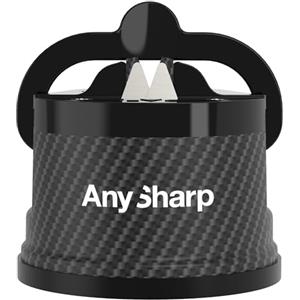 AnySharp Affilacoltelli, Sicurezza Mani Libere, Potente Suzione PowerGrip, Affila Sicuramente Tutti i Coltelli da Cucina, Ideale per Acciaio Temperato e Dentati, Il Migliore del Mondo, Carbonio