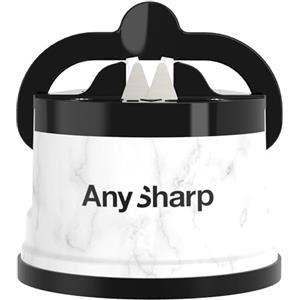 AnySharp Affilacoltelli, Sicurezza Mani Libere, Potente Suzione PowerGrip, Affila Sicuramente Tutti i Coltelli da Cucina, Ideale per Acciaio Temperato e Dentati, Il Migliore del Mondo, Marmo