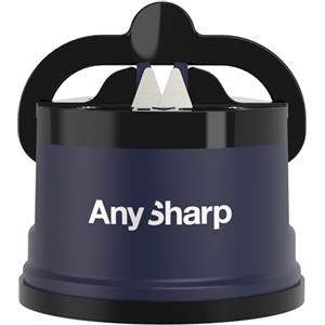 AnySharp Affilacoltelli, Sicurezza Mani Libere, Potente Suzione PowerGrip, Affila Sicuramente Tutti i Coltelli da Cucina, Ideale per Acciaio Temperato e Dentati, Il Migliore del Mondo, Navy Blu
