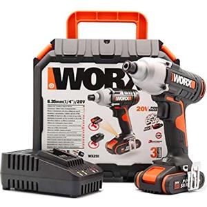 WORX Avvitatore a Impulsi 20V con 2 Batterie da 2.0Ah, Design Compatto e Luce LED Integrata