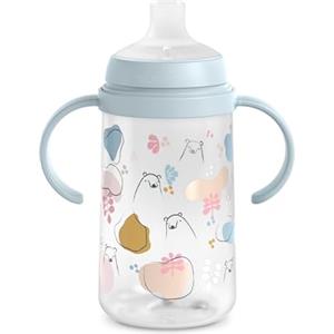 Suavinex, Biberon con manici e beccuccio in silicone, anti-coliche, tappo protettivo, bicchiere antigoccia, 270 ml, per bambini +6 mesi, lavabile in lavastoviglie, My Family Blu