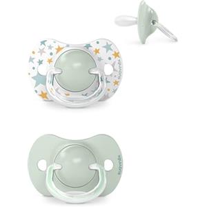 Suavinex Confezione 2 Ciucci con Tettina Simmetrica in Silicone SX Pro, per Bambini da 6/18 Mesi, Tettina Piatta e Flessibile, Dreams Azzurro