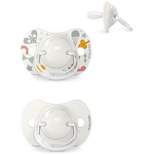 Suavinex Confezione da 2 Ciucci con Tettarella Simmetrica in Silicone SX Pro, per Bambini 0-6 Mesi, Ciuccio Neonato, con Tettina più Piatta e Flessibile, Walk in the Park Grigio