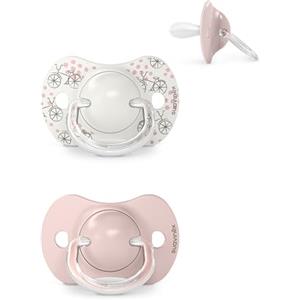 Suavinex Confezione da 2 Ciucci con Tettina Simmetrica in Silicone SX Pro, per Bambini 0-6 Mesi, Ciuccio Neonato, con Tettinalla più Piatta e Flessibile, Walk in the Park Rosa