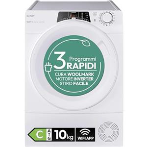 Candy RapidÓ RO EH10N3TE-S Heat Pump Dryer, 10 kg, Inverter Motor, Easy Ironing Program, Wi-Fi + BLE Connectivity, 85 x 59.6 x 58.5 cm (H x W x D), White-Class C [Energy Class C]