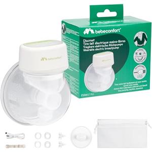 Bebeconfort Discreet Tiralatte Elettrico Indossabile, Tiralatte Portatile Elettrico, 3 Modalità, 15 Intensità, Batteria a Lunga Durata, Contenitore Grande da 210 ML
