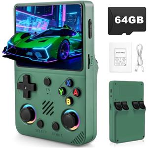 Forlarme RG36PRO Retro Video Game Console-Support 30000+ Classic Games,3.5"IPS Screen,Open Source System,64G TF card,3000mAh Battery,Portable Console for Teen or Partner - Gift for Christmas - Green