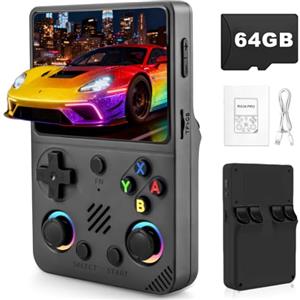 Forlarme RG36PRO Retro Video Game Console-Support 30000+ Classic Games,3.5"IPS Screen,Open Source System,64G TF card,3000mAh Battery,Portable Console for Teen or Partner - Gift for Christmas - Black