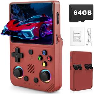 Forlarme RG36PRO Retro Video Game Console-Support 30000+ Classic Games,3.5"IPS Screen,Open Source System,64G TF card,3000mAh Battery,Portable Console for Teen or Partner - Gift for Christmas - Red