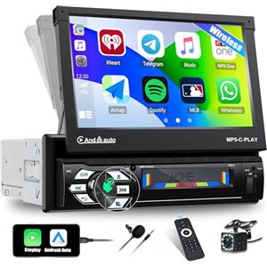 CAMECHO Autoradio 1 Din con Carplay&Android Auto,7 Pollici Elettrico Scomparsa Schermo Stereo Auto Bluetooth con FM USB AUX TF Controllo del Volante Mirror Link+Retrocamera