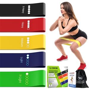 TechStone Set di fasce di resistenza per uomini e donne, pacchetto di 5 diversi livelli di resistenza Banda elastica per l'allenamento Allenamento sportivo Attrezzature per il fitness per allenamento