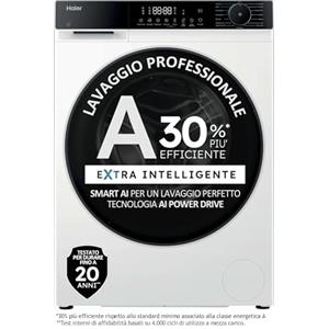 Haier X Serie 5 Lavatrice 8 Kg, Libera Installazione, Carica Frontale, Classe A-30%, 1400 Giri, Smart AI Cycle, Ciclo Refresh a Vapore, Wi-Fi con App hOn, 85x60x56 cm, Bianca - HW80-BP14357U-IT