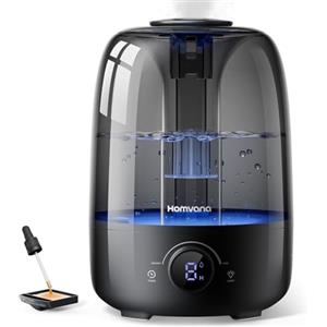 Homvana Umidificatore Ambiente, 4L Top-Fill Cool Mist Umidificatore Bambini, Humidifier 40H Runtime 25dB Quiet, Diffusore Oli Essenziali, Easy to Clean Ultrasuoni, Plants, Baby (Nero)