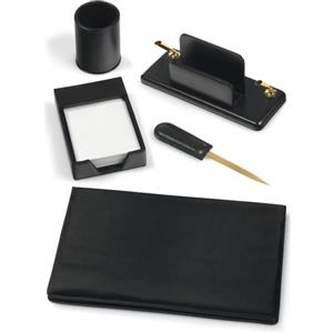 City Time Servizio Scrittoio Art.119 Nero in Similpelle - Set di 5 Componenti con Sottomano Doppio