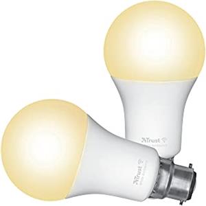 Trust WiFi B22 Lampadina Smart Dimmerabile, Compatibile con Alexa e Google Nest, Hub non Necessario, 2.4GHz Lampada WiFi, Lampadina LED Bianca, Luce Fredda e Calda - 2 Pezzi