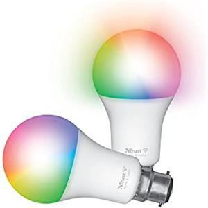 Trust WiFi B22 Lampadina Smart Multicolore, Compatibile con Alexa e Google Nest, Lampadina LED, Hub non Necessario, 2.4GHz Lampada WiFi, Luce LED Fredda e Calda, Bianca e Multicolore - 2 Pezzi