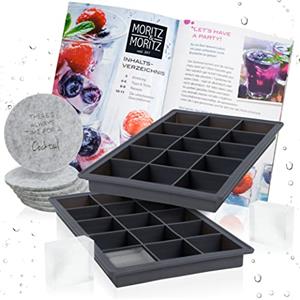 Moritz & Moritz 2 stampi per cubetti di ghiaccio quadrati 15 pezzi - Stampo per cubetti di ghiaccio in silicone per 30 cubetti di forma quadrata - Incl. 6 sottobicchieri e ricettario