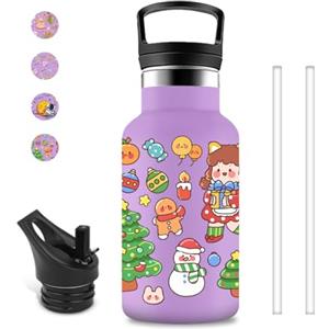 Mujigaga Borraccia Bambini, 350ml, Borraccia Termica Senza BPA, Borracce con Cannuccia, Borracce Acciaio Inox, Facile da Trasportare, per Scuole, Ufficio, Caffè, Campeggio