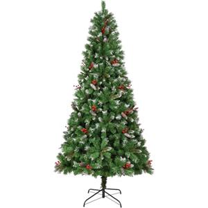 Uten Artificiale Albero di Natale 150 cm, Deluxe PVC Albero Neve Decorazione per Interni, 500 Punte PVC Aspetto Naturale Rami, 25 Gruppo Bacche Rosse e Pigna, Ramo Cerniera, Riutilizzabile