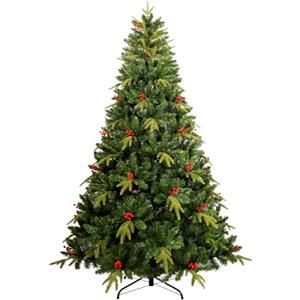 Uten Artificiale Albero di Natale 180 cm, Realistica PE Albero Decorazione Interna, 950 Punte PVC e PE Aspetto Naturale Rami, 31 Gruppo Bacche Rosse, Ramo Cerniera, Riutilizzabile