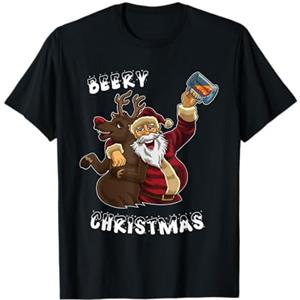 Divertente Buon Natale Babbo Natale e l'orso bevitore di renne Maglietta