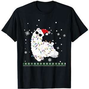 Natale Lama Babbo Lama Luci dell'albero di Natale Santa Alpaca Lama Maglietta
