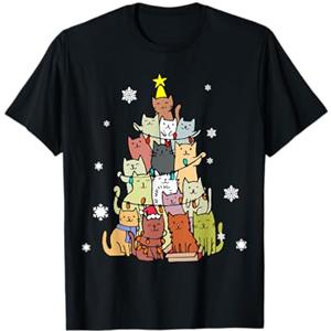 Nuovi regali e idee per gatti di Natale Divertente Albero di Natale Fatto di Gatti Natale Maglietta