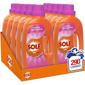 Sole Detersivo Lavatrice Liquido Potere Smacchiante 290 Lavaggi, Formula Igienizzante, 10 Confezioni da 29 Lavaggi
