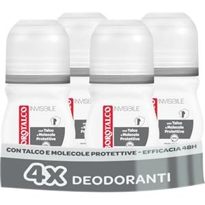 Borotalco, Deodorante Roll-On Invisibile Grigio, con Talco Effetto Barriera, Cattura e Non Trasferisce Aloni, 48h efficacia, Senza Alcool,Profumo Classico - 4 Pezzi da 50 ml - Esclusiva Amazon