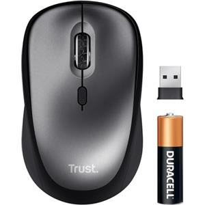 Trust Mouse Wireless Silenzioso con Batteria, per Mano Sinistra e Destra, 83% Plastica Riciclata, 800-1600 DPI, Microricevitore USB, Mouse Senza Fili Compatto per PC, Laptop, Computer, Mac