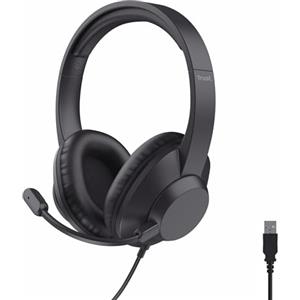 Trust Roha II Max USB Cuffie con Microfono Leggere Over-Ear, Auricolari con Filo 1,80 m, 85% Plastica Riciclata, Headphones Cablato per PC Portatile Computer Laptop Mac Ufficio Teams Zoom, Nero