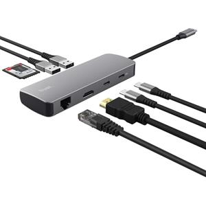 Trust Vylor Hub USB C 8-in-1 Adattatore HDMI 4K@60Hz, Gigabit Ethernet, Lettore di Schede MicroSD/SD, USB-C USB-A, Porta di Ricarica 100W, Docking Station PC Computer Portatili Dell HP MacBook
