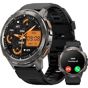 KOSPET T3 Smartwatch Uomo, Display AMOLED da 1,43", Batteria extra large, Corpo in acciaio inox robusto orologio militare, Monitoraggio Frequenza Cardiaca e SpO2, Resistenza Acqua 5ATM Nero