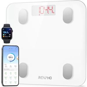 RENPHO Bilancia Pesapersone Digitale, Bilancia Impedenziometrica Intelligente Bluetooth, 13 Funzioni, Analisi Composizione Corporea con App per Massa Grassa, BMI, Grasso Viscerale, Bianca