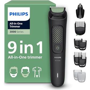 Philips Rifinitore Philips Multigroom serie 3000 tutto in uno 9 in 1 - Rifinitore per barba, capelli e corpo, lame autoaffilanti delicate sulla pelle, 12 impostazioni di lunghezza, Modello MG3946/15