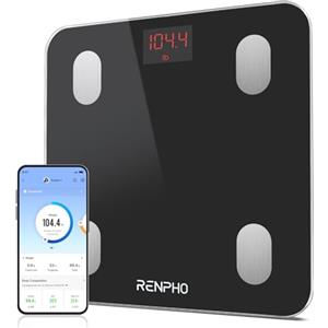 RENPHO Bilancia Pesapersone Digitale Professionale, Bilancia Impedenziometrica in Vetro Temperato, 27x27 cm, Max 180kg, Ultrasottile, Funzioni Intelligenti, Nero