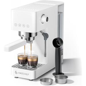 AMZCHEF Macchina da Caffè Espresso 20 bar, macchina caffe con montalatte professionale, piccola macchina per caffè espresso per cappuccino, latte e macchiato, serbatoio dell'acqua da 1,5L, bianco