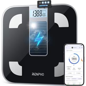 RENPHO Elis Solar Bilance Digitali per il Peso Corporeo - Bilance Pesapersone Senza Batteria - Bilance Smart Bluetooth per Misurare Grasso Corporeo e IMC Analisi Dello Stato di Salute con App, 180 kg