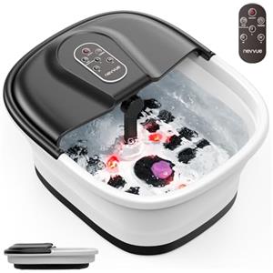 Nevvue Massaggiatore per Piedi Pieghevole, Idromassaggiatore per Piedi con 3 Livelli di Calore & 16 Rulli Massaggianti, Controllo Intelligente della Temperatura, Telecomando Magnetico