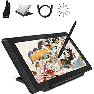 HUION Kamvas 16 (2021) Tavoletta Grafica, Display da 15,6 Pollici FHD 1920x1080, Stilo Senza Batteria 8192 Pressione della Penna e Supporto Regolabile, Ideale per l'Home Office e l'E-Learning, Nero
