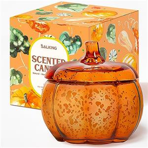 SALKING Candele di soia profumate d'autunno, Vaniglia Nera e Tartufo, a forma di zucca per Halloween, in giara grande con 2 stoppini, Lunga Durata 90 Ore, Regalo per Donna