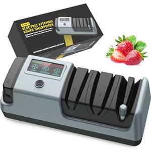 YOORLEAY Affilacoltelli elettrico 5 in 1, 3 velocità di rotazione, affilacoltelli elettrico regolabile, adatto per coltello a lama dritta, dentati, da tritare e forbici