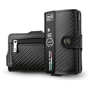 SLim Porta Carte di Credito Schermato Portafoglio Uomo Rfid Portatessere Anticlonazione Donna Portacarte Uomo (Carbon Nero, Con Zip)