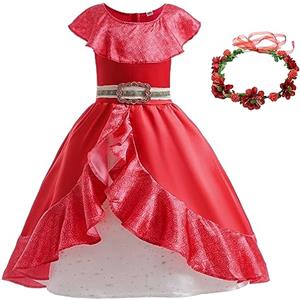 YOSICIL Elena Adventure Dress Costume Principessa Elena Ragazze Costume Elena di Avalor per Bambini con volant Ragazze Costume Halloween Natale per la festa Rosso,100