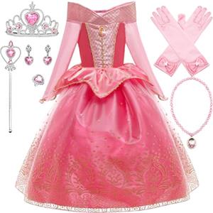 YOSICIL Ragazze Aurora Costume Vestito Bambina bella Addormentata vestirsi la Festa Invernale Carnevale Costumi Halloween Cosplay Natale Cerimonia Compleanno Abiti(Accessori),Rosa-6pz,110